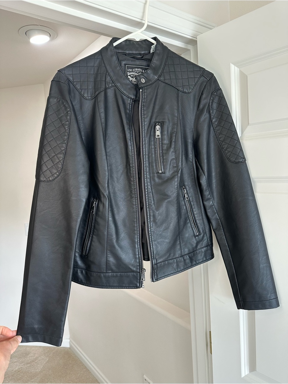 Levi's Black Quilted-Shoulder Faux Leather Moto Jacket